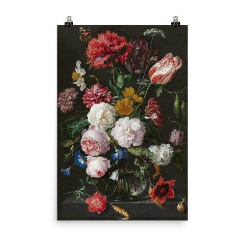 Stilleven met Bloemen in een Glazen Vaas poster