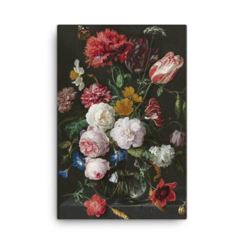 Stilleven met Bloemen in een Glazen Vaas canvas